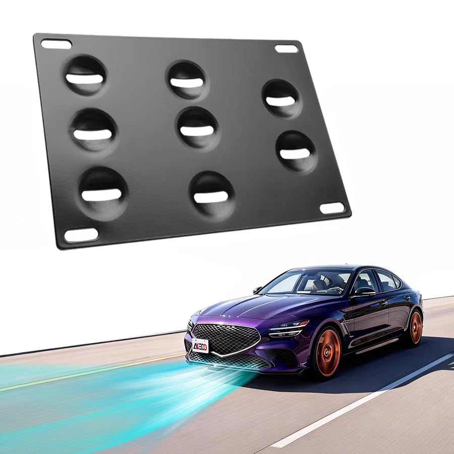 AXECO for Genesis G70 G80 No Grilling Front Bumper Tow Hook License Plate Relocator Tag Offset (Part#09147-3M000) Street Legal