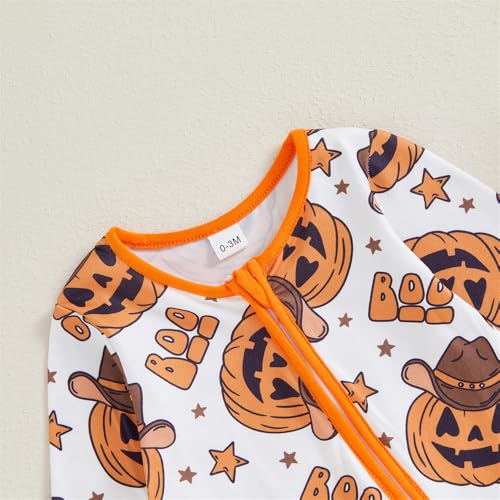 Fiomva Baby Boy Girl Halloween Outfit Newborn Boo Pumpkin Romper Infant Long Sleeve Jumpsuit Western Fall Winter Clothes thumb #3