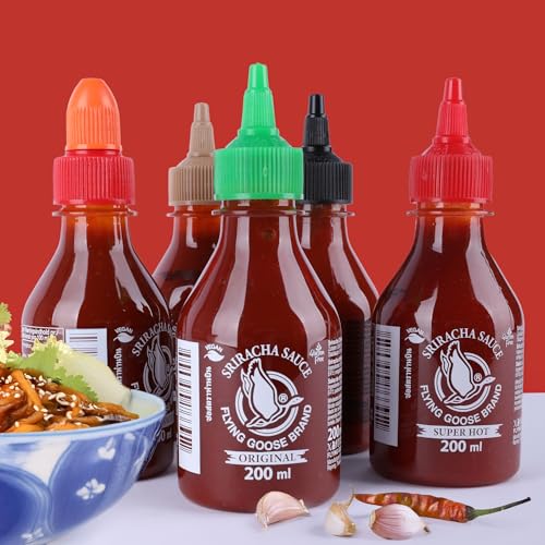 Flying Goose Sriracha Sauce Bundle 5er Set (5×200ml) – Original, Super Hot, Blackout (Vegan), Hot & Sweet und Extra Garlic – Authentische Thai Chili-Saucen, feurig scharf – Ideal als Dip und Würze