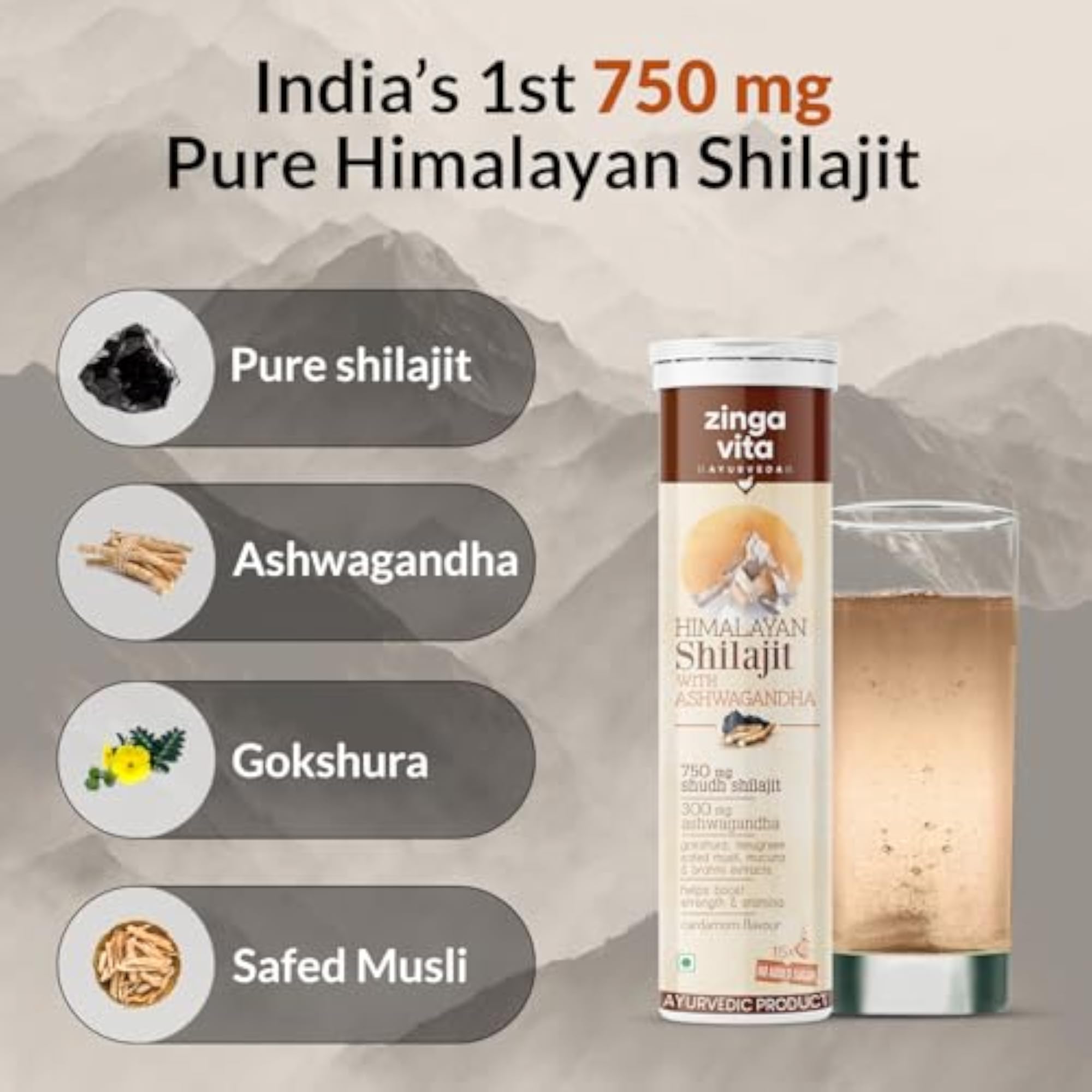Himalayan Shilajit with Ashwagandha Tablets, 750mg