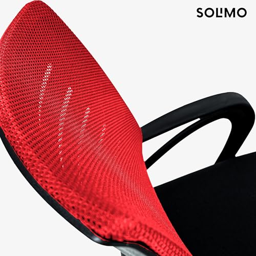 Image of Amazon Brand - Solimo Sitly Mid Back Revolving Office Chair for Work from Home, Study, and Computer Use | Heavy Duty Base | Ergonomic Mesh Design | Durable & Comfortable Seating (Red Mesh)