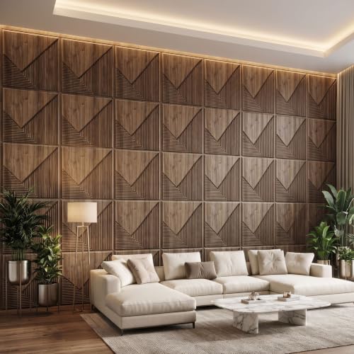 Image of Kayra Decor 3D PVC Wall Panels for Bedroom & Living Room | Plaina Design | Oak Wood Color | 19.7 x 19.7 Inch | Pack of 18 | 42.48 Sq Ft