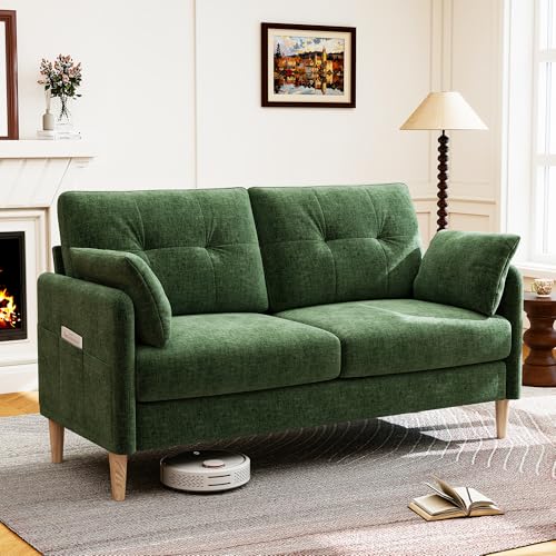 Image of Hanherry Loveseat Sofa, 62.6 inch Small Couch for Living Room, Comfy Chenille Fabric Love Seat for Bedroom with Throw Pillow,Removable Cushion Cover,Couches for Small Space,Apartment,Dorm