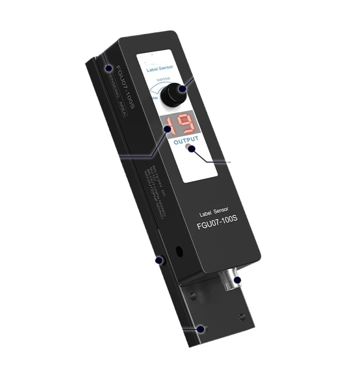 Rilevatore di Etichette FGU07-100S Etichettatrice Automatica con Display Digitale e Regolazione Manuale, manopola di Regolazione del sensore delle Etichette 10-30 V CC