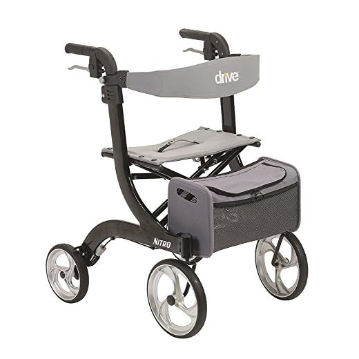 Drive Medical RTL10266BK Nitro Foldable Rollator Walker with Seat, Standard Height, Black