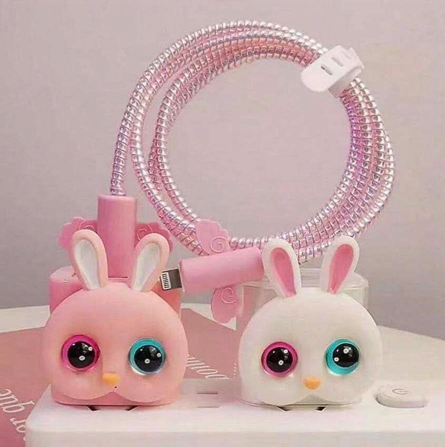 Image of Cable Protector with 3D Cute Pattern for iPhone Charger only 18W & 20W, Data Line Wire Saver Charging Cable Charger Protective Cable,Full Protection Cover 4 in 1 (Pink-Kitten)