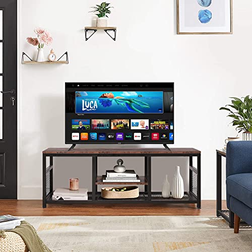 Vecelo Tv Stand Up To 55 Inches Entertainment Center Media Console Open Storage, Industrial Coffee Table With Metal Frame For Living Room And Bedroom, 47 Inch, Rustic Brown+Black #TOP3