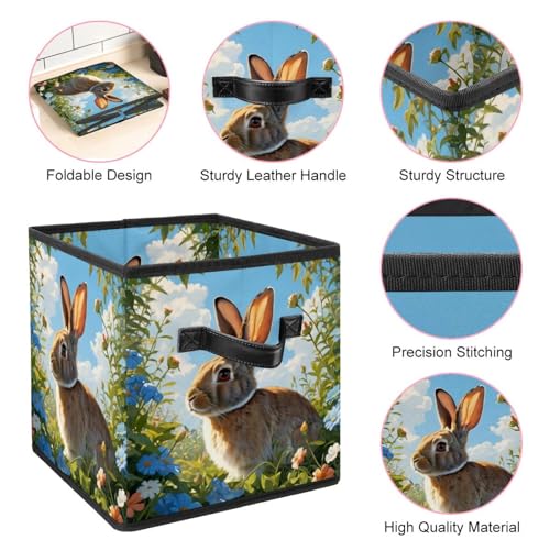 Grand cube de rangement pliable en tissu robuste motif lapin