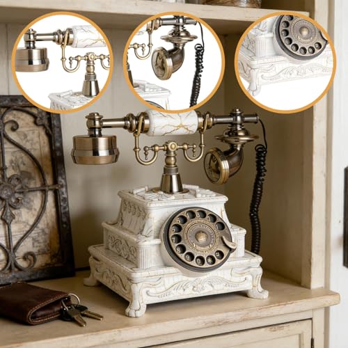Téléphone rétro filaire en métal texturé blanc, objet d'exception