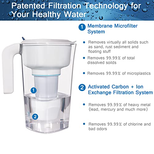 Water Filter Pitcher For Purest Drinking Water 10 Cup, With 1 Filter And 1 Tds Tester, 6-Stage Filter To Remove 99.9% Lead, Chlorine, Heavy Metals, Fluoride Pfoa/Pfos/Pfas, Bpa Free, 3.6 L, White #TOP4