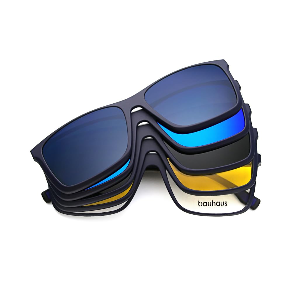 Bauhaus4 in 1 Magnetic Polarized Clip on Sunglasses for Men & Women UV Protection with Flip Up Anti Glare Sunglasses