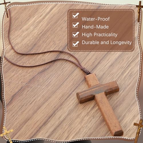 Wood Cross Necklace Bulk for Men and Women, Wooden Jesus Cross Necklace Gift, Cross for Car Mirror Hanging Pendant, 3.35 x 1.97 Inches3