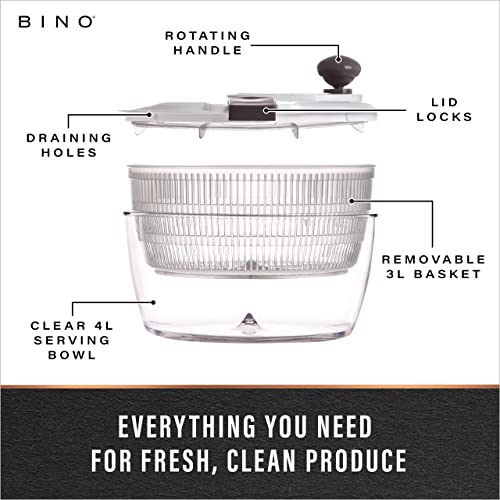 image for BINO | Salad Spinner - 4.2 Qt | Large Manual Lettuce Spinner with Secu