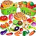 100 PCS Cutting Play Food Toy for Kids Kitchen, Pretend Food Kitchen Toys Accessories with 2 Baskets, Fake Food/Fruit/Vegetable, Christmas Birthday Gifts for 2 3 4 5 Years Old Toddlers Boys Girls