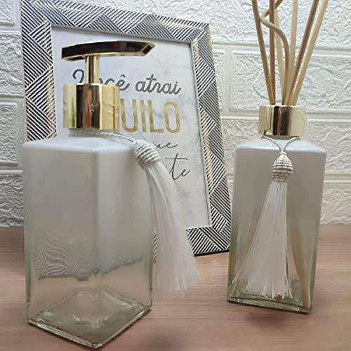 Kit Para Lavabo Jogo Banheiro Difusor Porta Sabonete Líquido Porta Escova e Pincel Bandeja Decorativ