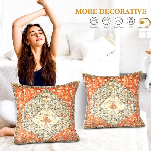 Penufilo Boho Throw Pillow Covers 18X18 Inch, Set Of 2 Orange Bohemian Throw Pillows Colorful Decorative Couch Pillow Covers, Floral Pattern Decorative Pillow Covers, Boho Pillow Covers For Bed Couch thumb #5