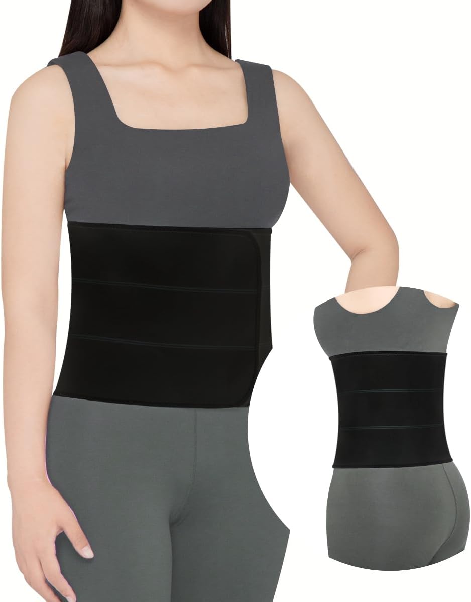 Abdominal Binder Post Surgery Compression Support | Stomach Wrap Belly Band for Hernia Tummy Tuck | Soft, Latex-free, Breathable - (30" - 45") 3 Panel - 9" Black
