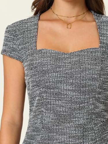 Women's Tweed Fishtail Dress Square Neck Cap Sleeve Formal Work Dresses4
