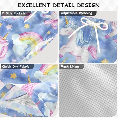 Pigsaly Boys Swim Trunks Watercolor Unicorns Blue Boys Board Shorts Swimsuit Swimwear Summer Bathing Suit XS3