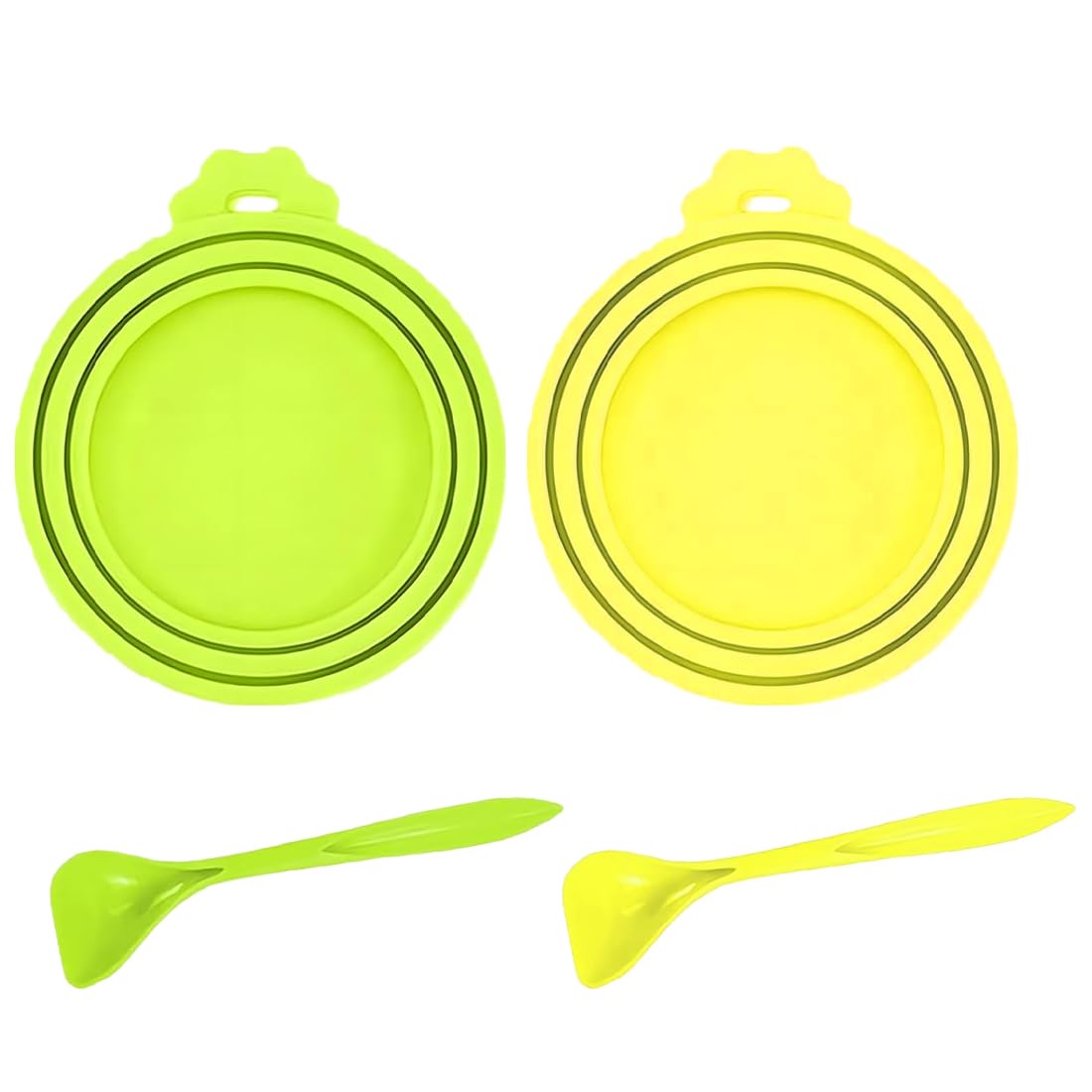 Couvercles En Silicone Pour Boîtes De Nourriture Pour Animaux, Lot De 2 Pièces Universel, Pour 3 Tailles Standard De Conserves Livré Avec Une Cuillère (Jaune, Verte)