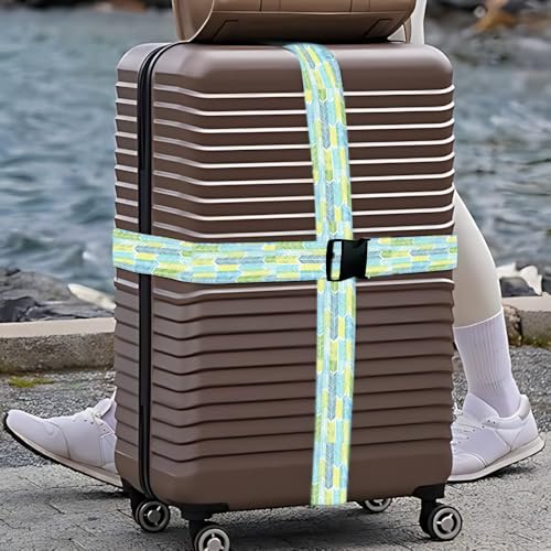 Image of 2 Pack Luggage Straps for Suitcases, Adjustable Travel Belt with Buckle, 2 inch Wide Heavy Duty Suitcase Straps for Summer Beach Vacations, Graduation Trips, Blue Feather Pattern, Multi-Color