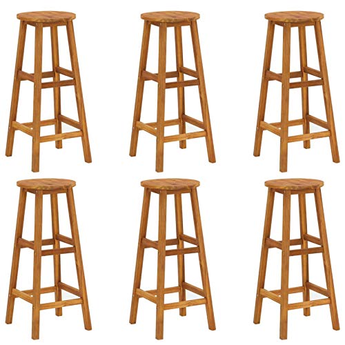 Iiaky Taburetes de Cocina 6 Unidades Madera Maciza de Acacia Bar Stools Banco Alto