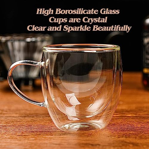 Image of Kamvy Double Walled Glass Coffee Mugs Set of 2, 250ml-Insulated Green Tea Cups with Handle for Latte, Cappuccino, Espresso, Mocha Dishwasher & Microwave Safe (Double Wall - 250ML)