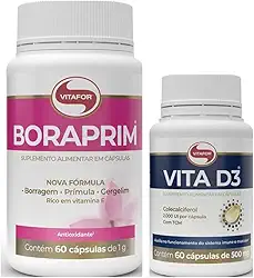 Kit 1 Boraprim Oleo de Primula 60 Cps + 1 Vitamina D3 60 Cps Vitafor