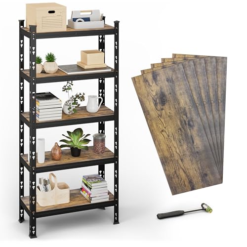 Image of BUILDSKILL 5-Tier Multipurpose Storage Rack | 67x28x12 Inch Bolt-Free Assembly Adjustable Rack | Oil & Water Friendly Dual-Side MDF Plywood Shelves | 175kg Load Per Shelf | Black Powder Coated Metal