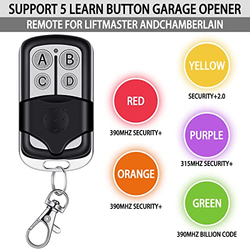 Kingdder 3 Pcs Universal Garage Door Remote Compatible With Chamberlain Liftmaster Garage Door Opener With 5 Colors Learning Button Purple Yellow Red Orange Green Learning Button Mini Keychain Type #TOP2