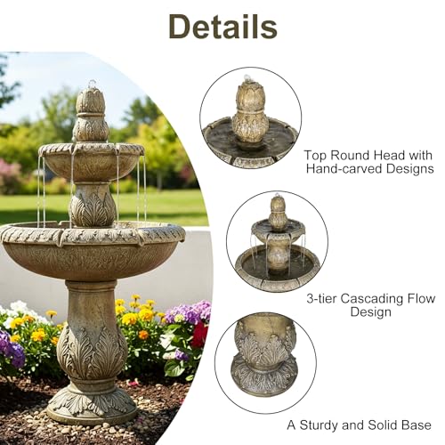 Image of Naturefalls 47.2 inch Water Fountain Outdoor - Large Waterfall Fountain Outside, 3-Tiers Cascading, Fiber Reinforced Concrete, Indoor and Outdoor Fountain for Garden, Patio, Backyard, Lawn, Yard Decor