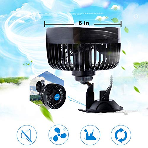 QIFUN 12V 6 inch Car Cooling Fan, 360 Degree Adjustable Vehicle Fan, Powerful Ventilation Electric Fans with Suction Cup & Cigarette Lighter Plug for Car Truck Van SUV RV Boat