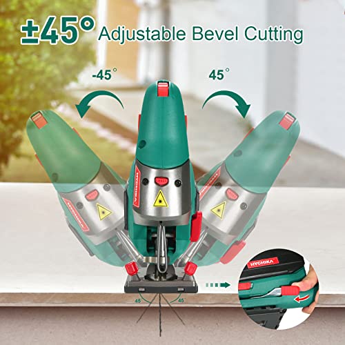 HYCHIKA Jig Saws, 800W Max Cutting Depth 110mm for Metal, 800-3000 SPM Electric Jigsaw with Class 2 Laser, 6 Variable Speeds, 0-3 Orbital Sets, -45° to +45° Bevel Cutting, 6 Blades 5 HYCHIKA Jig Saws, 800W Max Cutting Depth 110mm for Metal, 800-3000 SPM Electric Jigsaw with Class 2 Laser, 6 Variable Speeds, 0-3 Orbital Sets, -45° to +45° Bevel Cutting, 6 Blades - Image 5