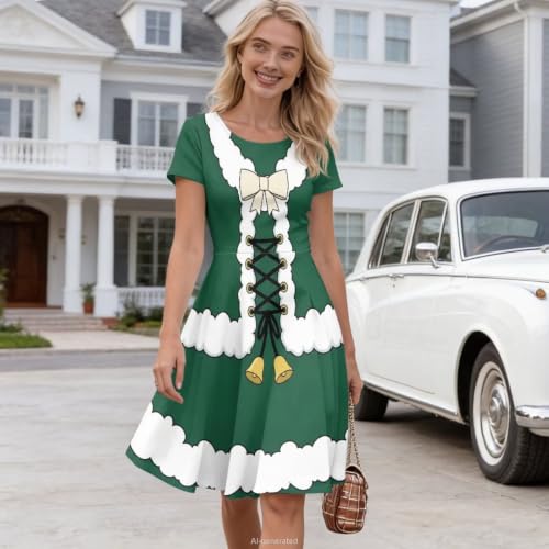 Image of POLERO Sunflower Dress for Women Floral Summer Dresses Short Sleeve Casual Sundresses Midi Dresses