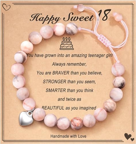 Roze Natuursteen Armband 18e Verjaardagscadeau Sieraden Kaart Verjaardagscadeaus voor Meisjes Creatief Cadeau Cadeaus voor beste vrienden