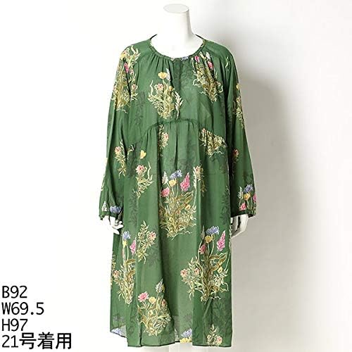 Amazon Co Jp スーパーハッカフィーユ Super Hakka Feuille 21号 コットンシフォンシルエットフラワープリント ワンピース 花柄 70グリーン 31 21 服 ファッション小物