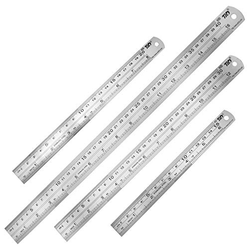 THD Stainless Steel Ruler 16inchesï¼Œ12 inches, 8 inches, 6 inches Set Metal Ruler, Double-Sided Metric Ruler, Millimeter Ruler, Ruler (4 Pack)