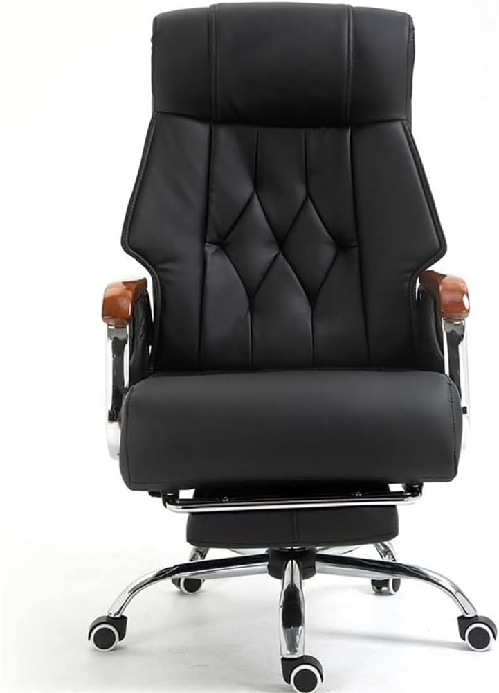 Managerial Office Chair Reclining with Footrest Executive Office Chair with Adjustable Headrest Genuine Leather and Solid Wood Frame