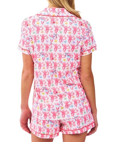 Image of Womens Y2k Preppy Pajamas Set, 2 Piece Button Down Monkey Beach Shorts Set Holiday Vacation Loungewear Pjs for Jammies Back to School Party Birthday Gifts(Be My Monkey, Small)