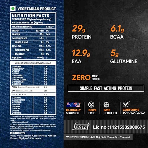 Image of AS-IT-IS ATOM Whey Protein Isolate 1kg | 29g protein, 6.1g BCAA & 13g EAA | Ultra Pure-Fast Acting Protein | Double Rich Chocolate Flavor