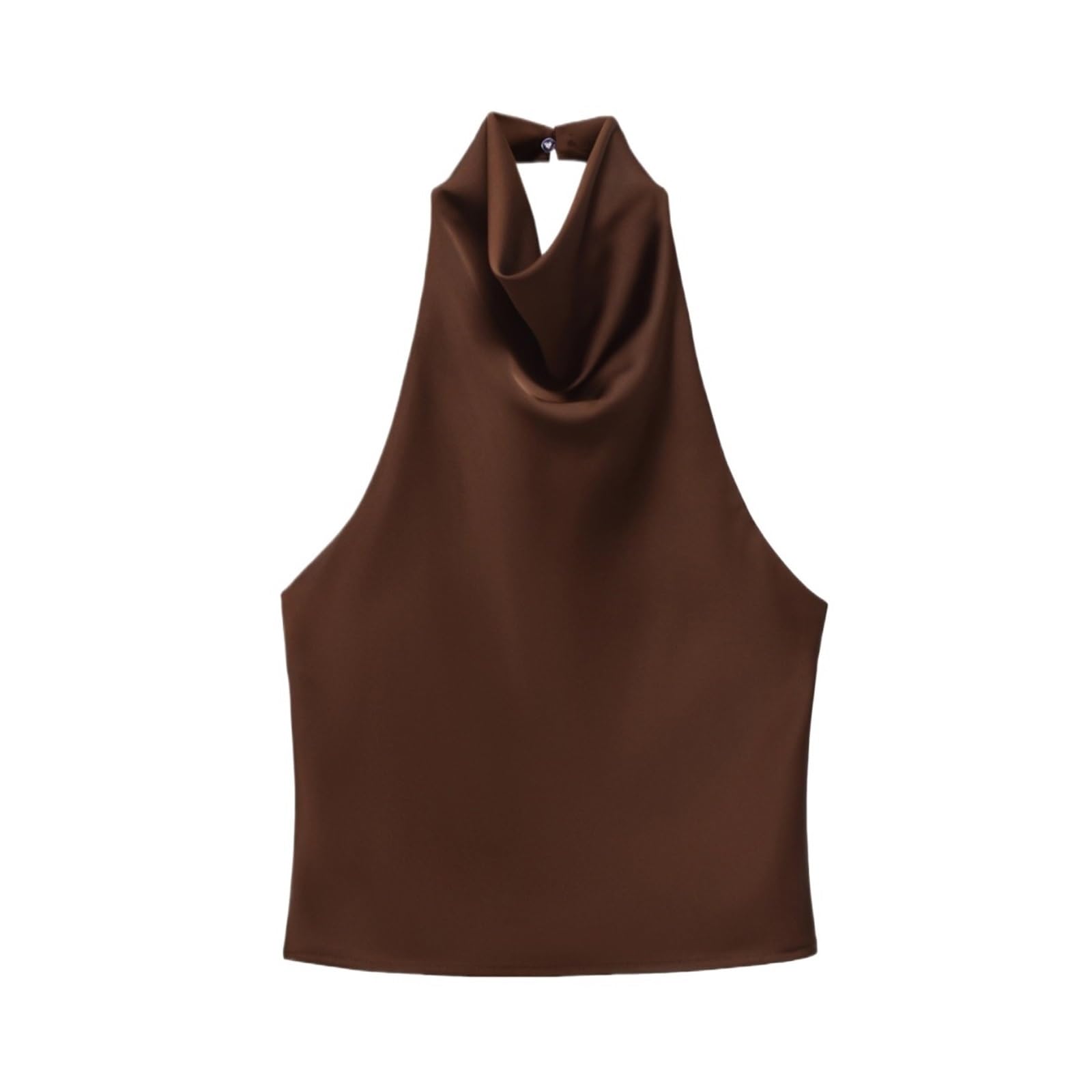 Camisola Sin Mangas con Abertura En La Espalda Y Cuello Halter De Satén Retro