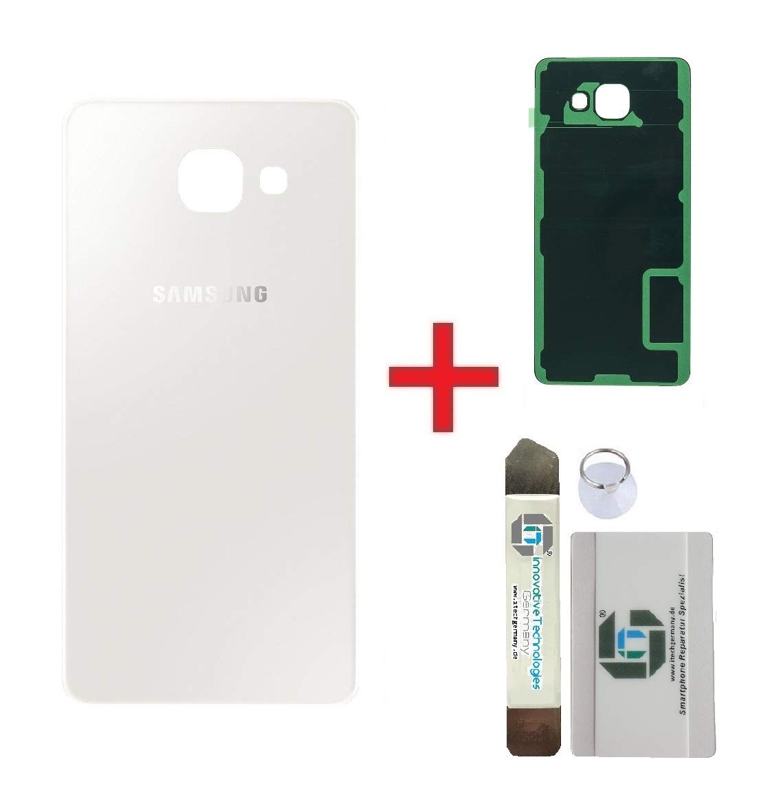 iTG® Original Battery Cover Repair Set for Samsung Galaxy A5 (2016) White – Original Samsung Rear Panel for SM-A510F + 3M Pre-Cut Adhesive + Tool Set