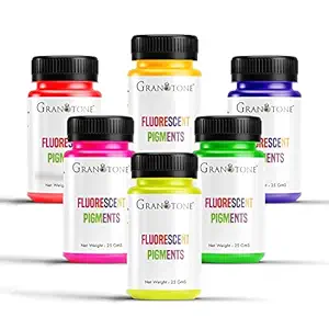 GRANOTONE Fluorescent Pigments - Set of 6 Vibrant Colors for Artwork & Crafts - Easy-to-Use Pigments, for Resin Art | Jesmonite | Concrete | White Cement (Pack of 6/25 grams each)