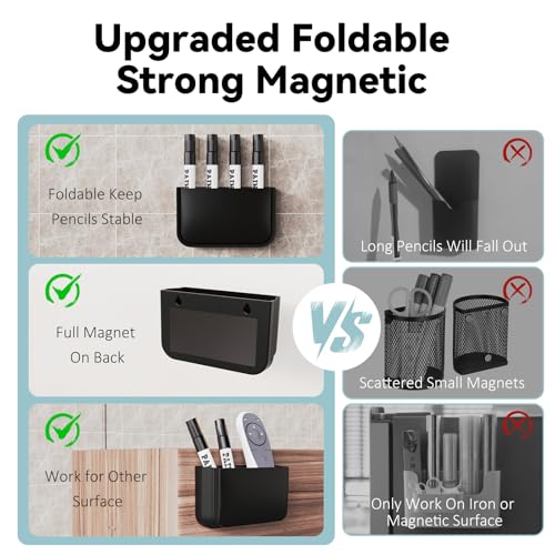 Magnetic Foldable Pen Holder, Magnetic Dry Erase Marker Pencil Holder, Strong Magnet Remote Holder Storage Organizer for Office, Whiteboard, Locker, Home Refrigerator, Desk Accesso image 8