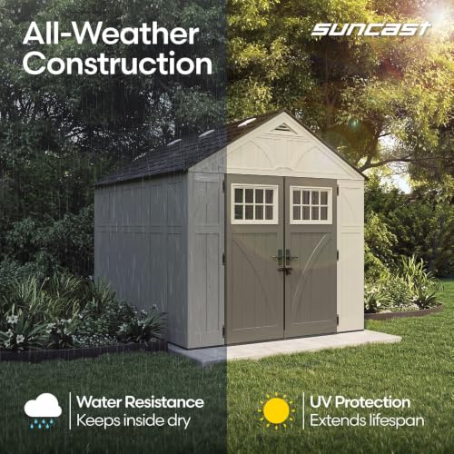 Suncast 8x10 Ft. Outdoor Storage Shed - Large Resin Outdoor Shed with Floor Included, Lockable Double Doors & Skylights. 547 Cu Ft Tremont Garden Resin Sheds for Lawn Tools, Riding Mowers, & Bikes - image 5