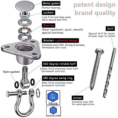 9M W012-A Stainless Steel Hanger With Smooth Swing Bearings, Heavy Duty 180°+360° Swivel Swing Hook, 1500 Lb Capacity Playground Yoga Hammock Chair Rope thumb #4