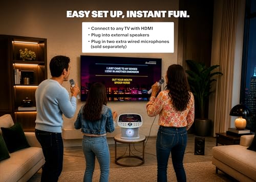 Image of Singing Machine Platinum Plus All-in-One Karaoke System with 2 Wireless Mics, Bluetooth /WiFi, Portable Premium Sound Speaker, App Compatible (YouTube, Spotify) for Home & Parties - White