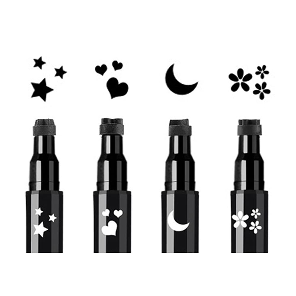 Linble - Juego de sellos faciales y delineador de ojos, 4 unidades, color negro con estampado y delineador de ojos, 2 en 1