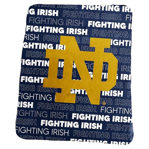 Logo Brands NCAA Notre Dame Fighting Irish Classic Fleece Throw Blanket -50 x 60 Ultra-Soft Game Day Blanket with Bold Team Colors & Logo Cozy College Team Bedding for Fans & Alumni