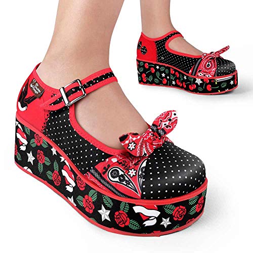Image of Hot Chocolate Design Chocolaticas Funky Canvas Women's Mary Jane Flat Shoes, Rockabilly, 9 UK